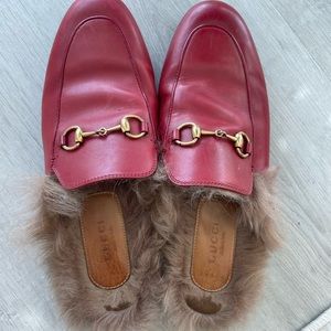 Gucci Red Fur Mules Size 37